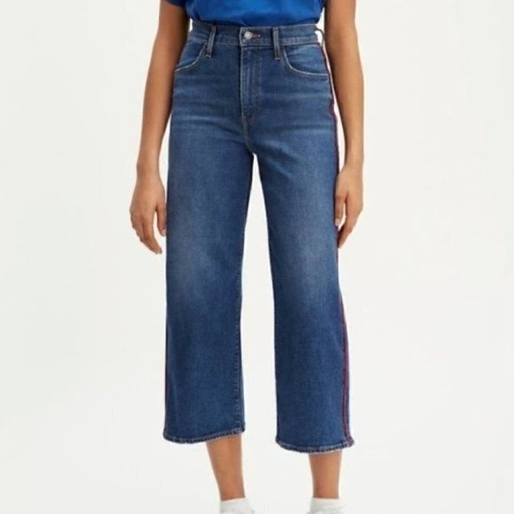 NEW Levis Mile High Rise Wide Leg Cropped Jeans Size 28 Dark Wash